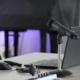 a laptop and microphone